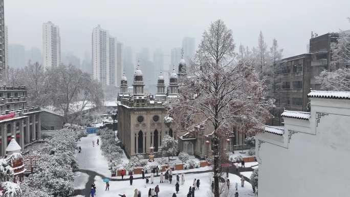 4K 古德寺 雪景 武汉 地标 上香