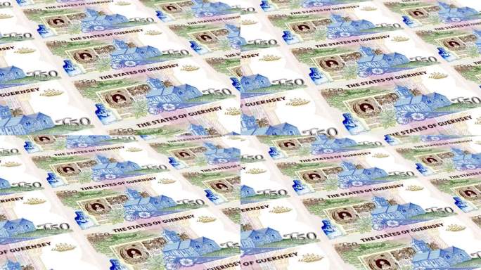 根西岛根西岛50英镑钞票印钞厂，印50根西岛英镑，印刷机印出根西岛英镑，由货币印刷机印钞50根西岛英