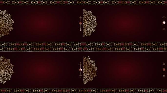 豪华金曼陀罗装饰循环顺利，红色伊斯兰阿拉伯背景，伊斯兰设计视频模板阿拉伯风格的任何目的，循环动画