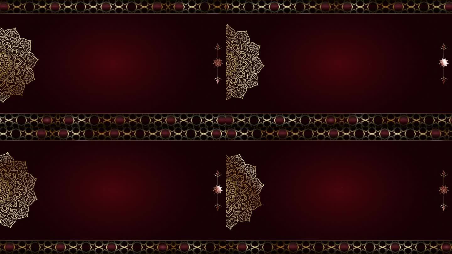 豪华金曼陀罗装饰循环顺利，红色伊斯兰阿拉伯背景，伊斯兰设计视频模板阿拉伯风格的任何目的，循环动画