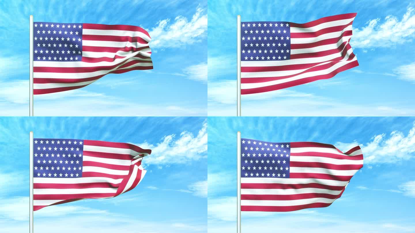 美国国旗空中飘扬