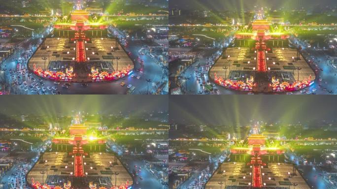 西安永宁门春节巨龙彩灯航拍延时摄影2