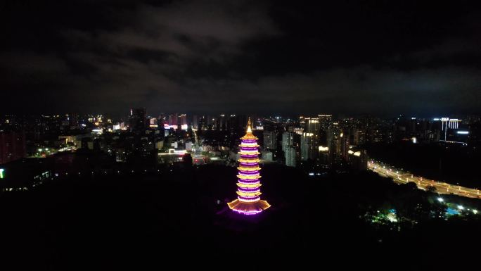 江西赣州翠浪塔夜景灯光航拍