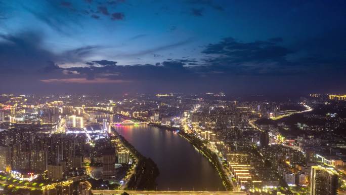 江西赣州城市夜幕降临夜景航拍延时4K