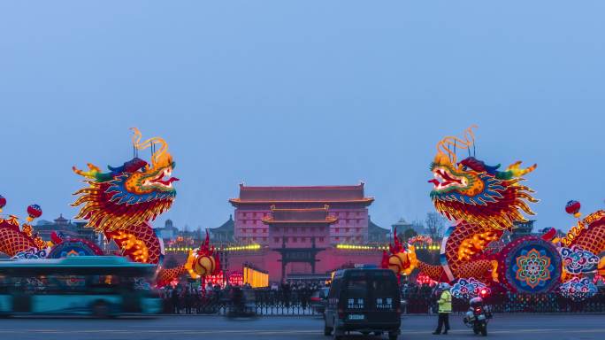 西安永宁门春节巨龙彩灯延时摄影1