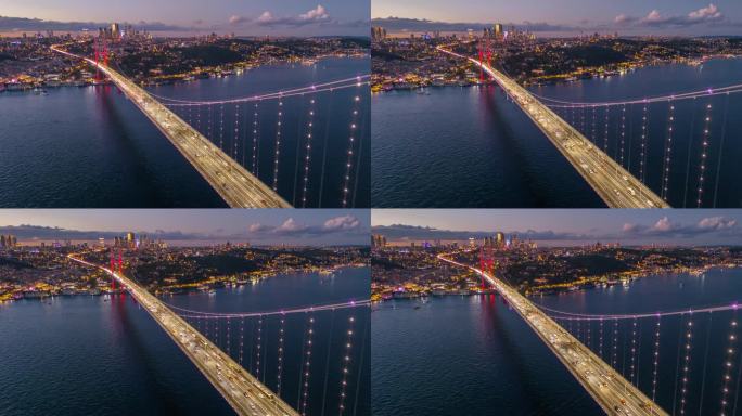 空中暮光超移:7月15日烈士桥和黄昏时分伊斯坦布尔欧洲一侧的旅程