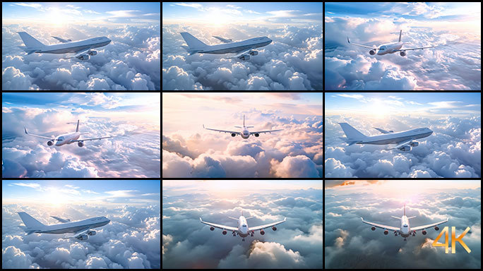 飞机客运航班天际翱翔 飞行在云层之上