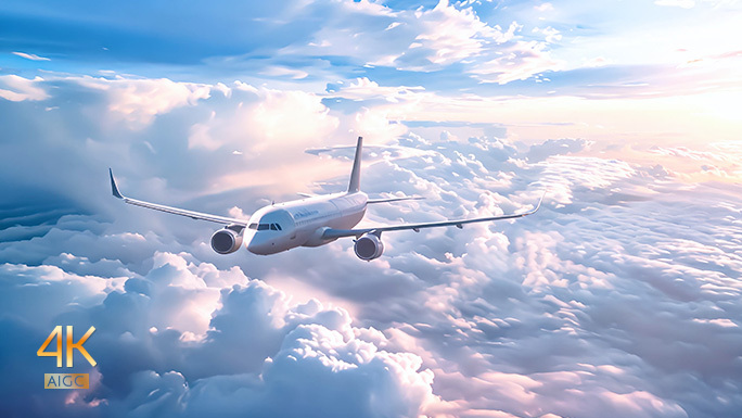 飞机客运航班天际翱翔 飞行在云层之上