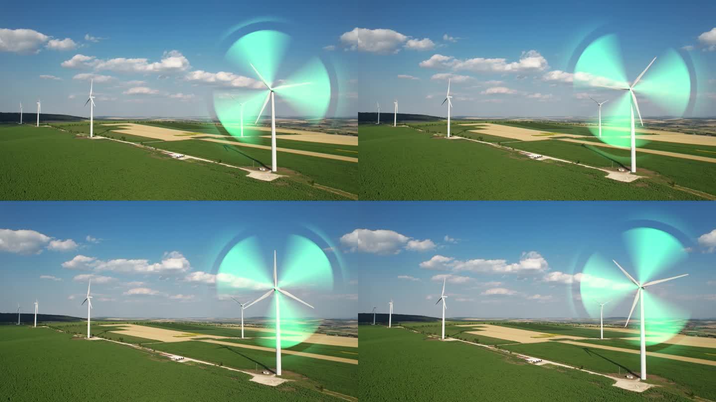风车和产生绿色能源的气流图解。绿色能源是电力生产的未来。