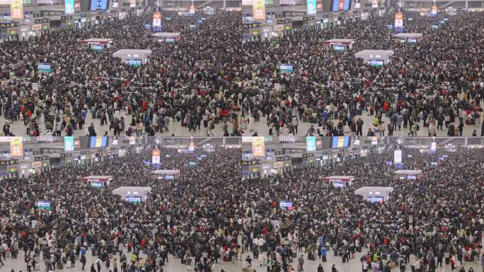 春运过年春节人流高铁站候车大厅虹桥火车站