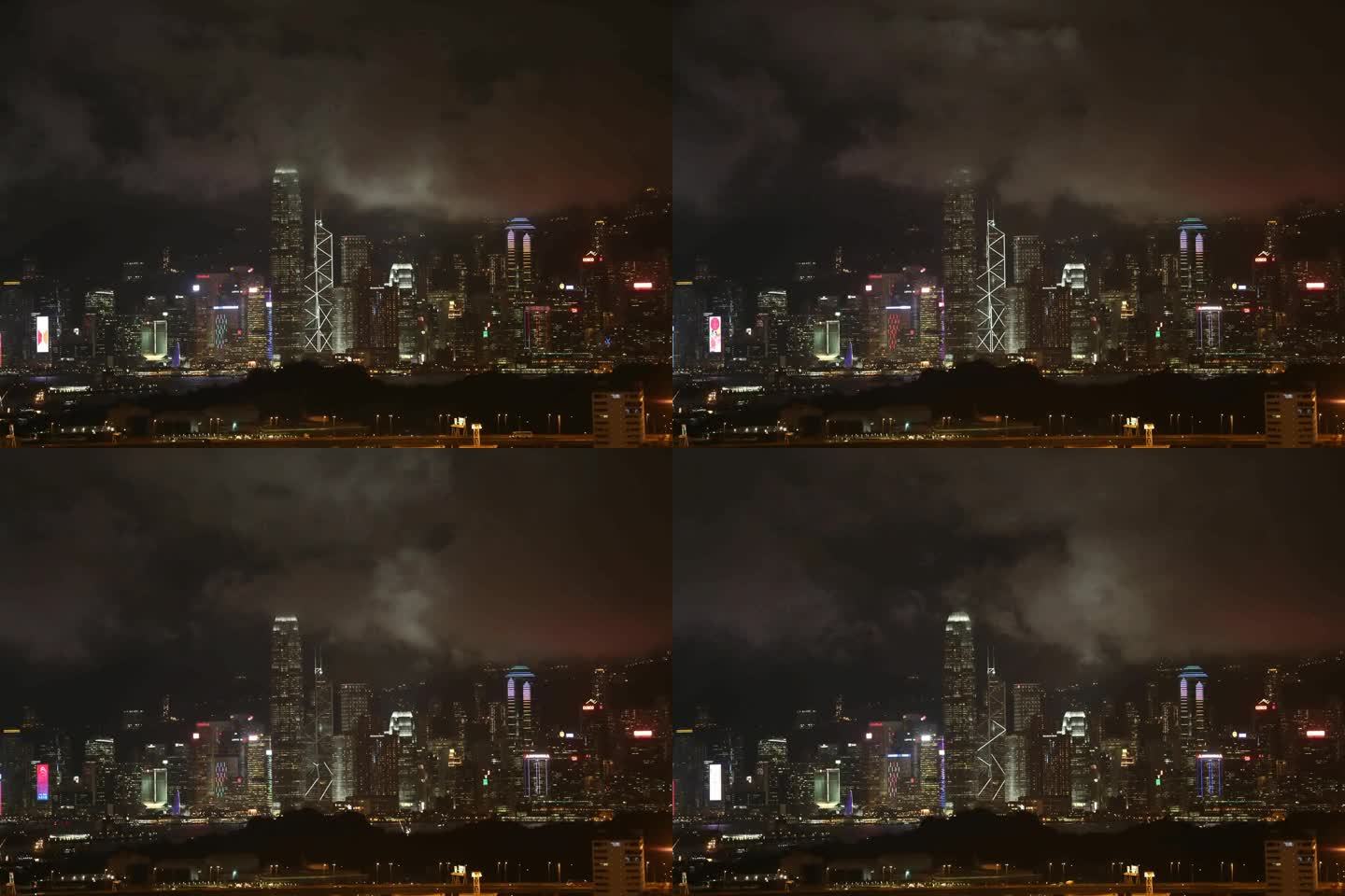 延时拍摄香港维多利亚港的夜景
