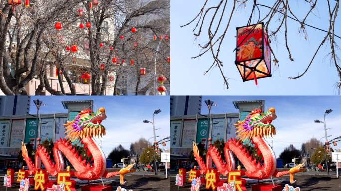 龙年街景城市春节装饰4k素材