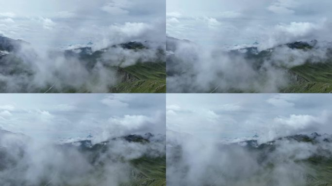 航拍川西云雾缭绕的三奥雪山高山草甸