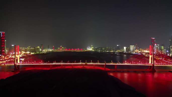 江西南昌八一大桥夜景灯光航拍