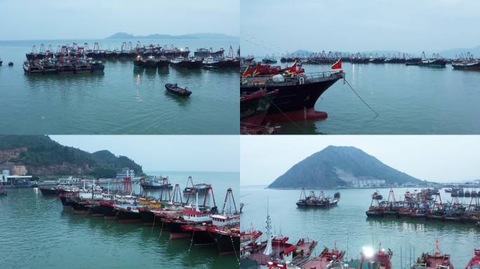 【4K原创】小渔村港口渔船停靠避风港航拍