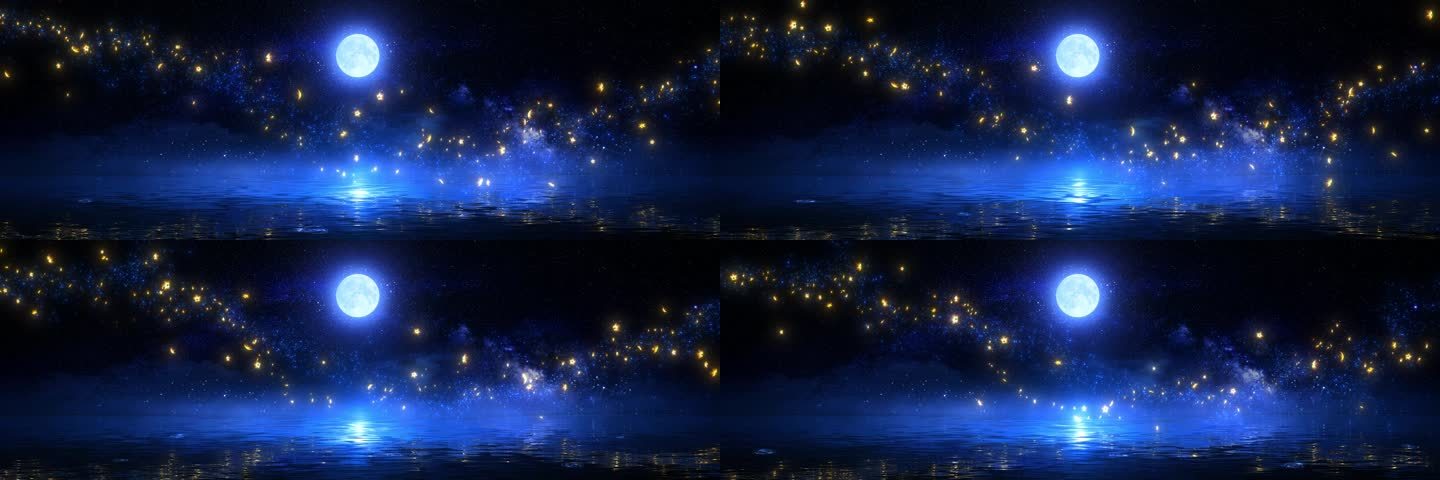 3K 梦幻月夜星空花瓣水面倒影