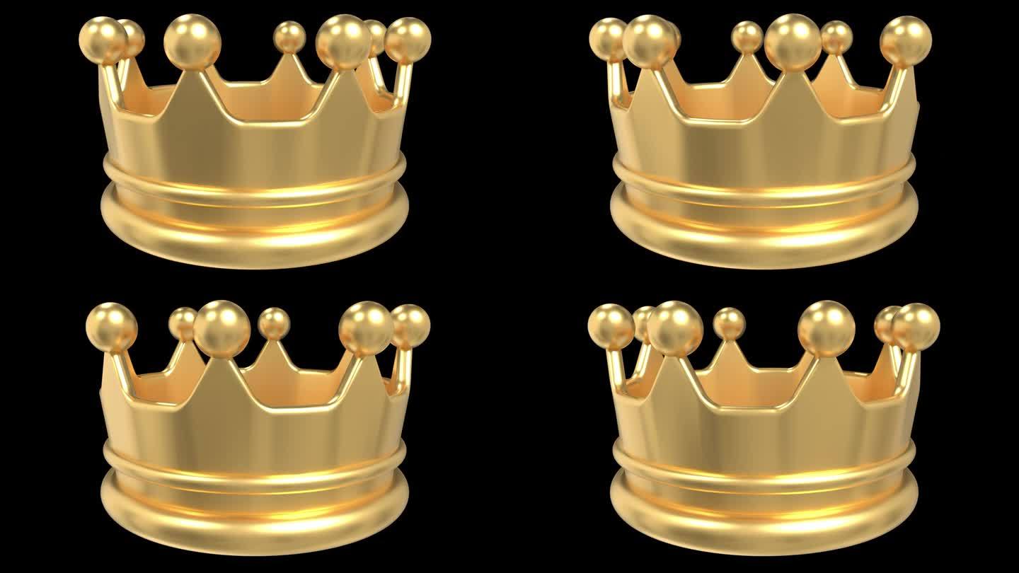 金冠动画。闪亮的金色王冠。皇家威严的象征。无缝和循环动画。透明背景与alpha通道