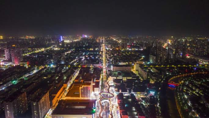 山东聊城城市夜景灯光航拍延时4K