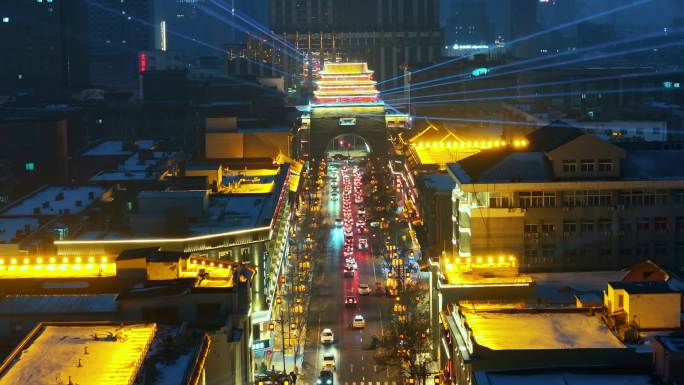 辽宁沈阳故宫方城怀远门夜景灯光秀航拍