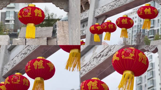 春节 大红灯笼高高挂视频  新年喜庆氛围