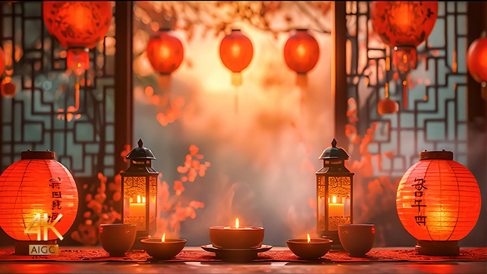 中国传统布景 灯笼温暖唯美背景 喜庆场景