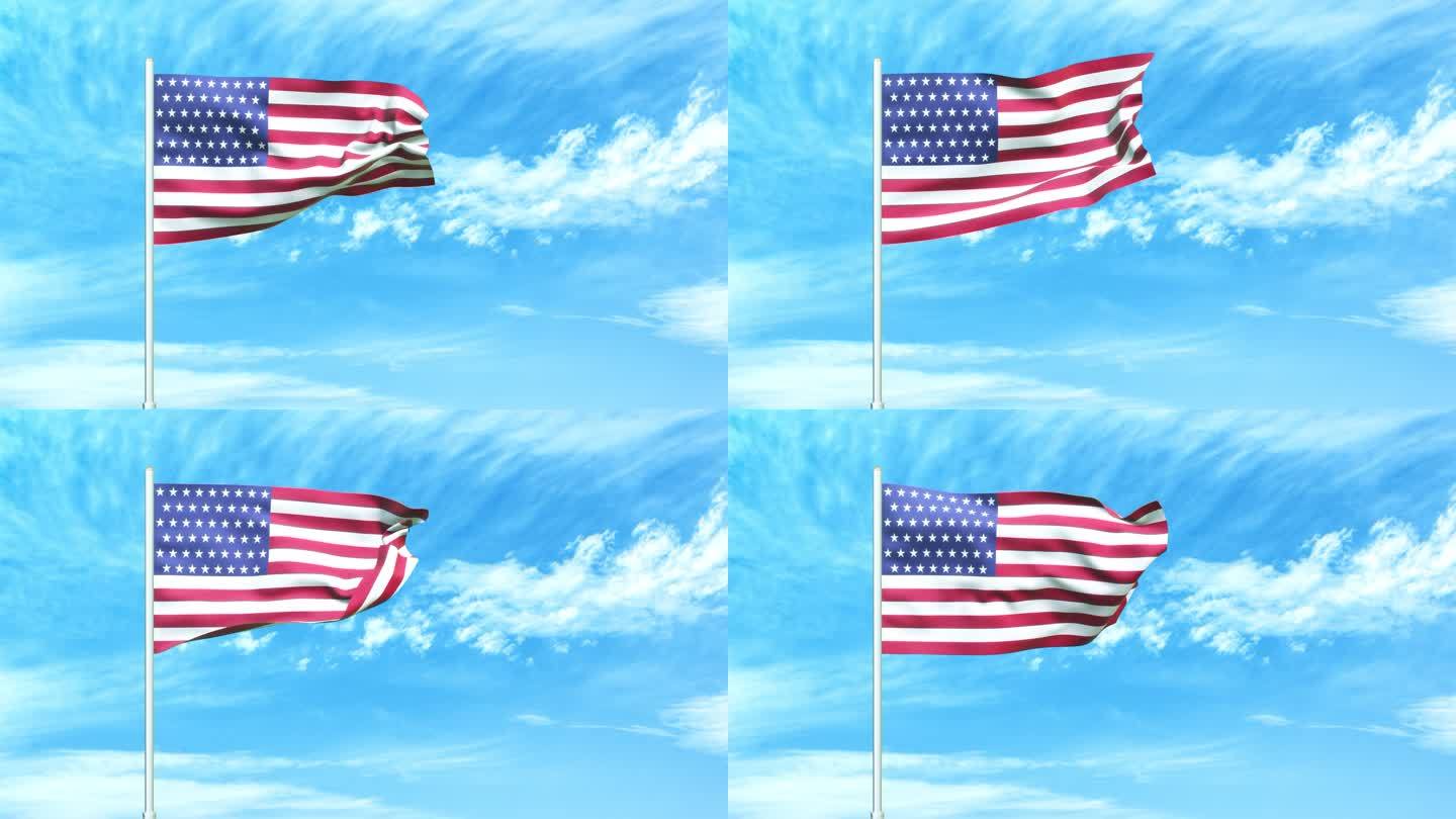 美国国旗空中飘扬