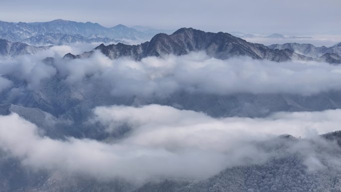 秦岭 雪景 雾凇 高清 4k 航拍