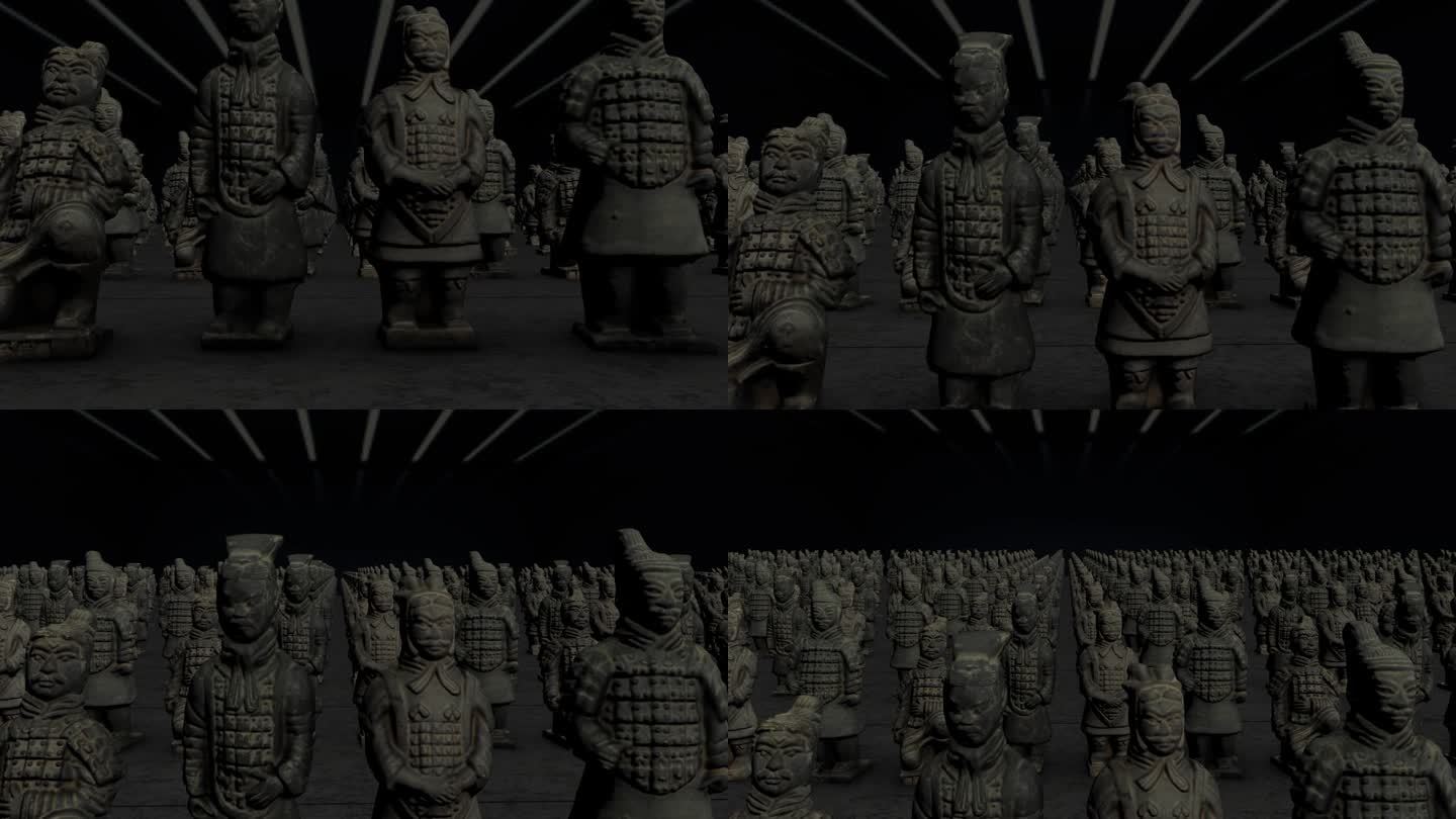 兵马俑在黑暗中连续3D动画