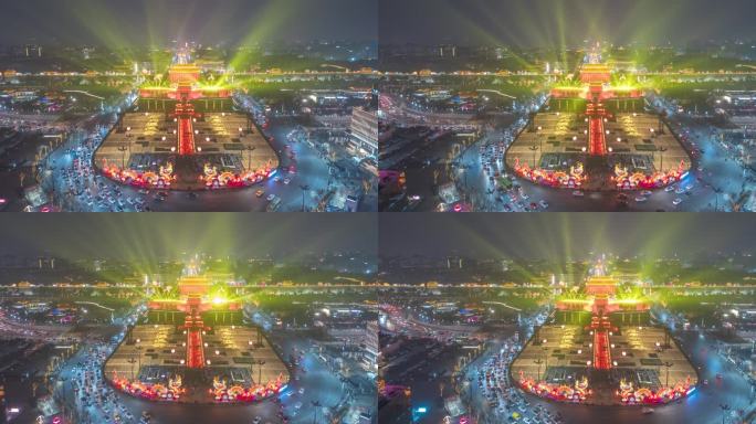 西安永宁门春节巨龙彩灯航拍延时摄影