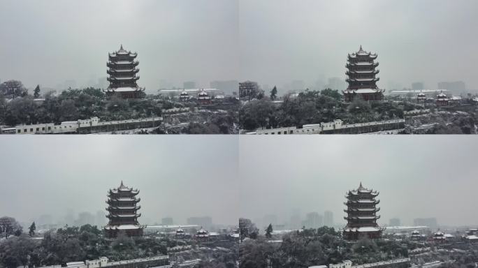 黄鹤楼雪景航拍素材