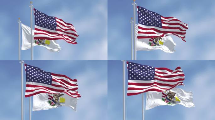 伊利诺斯州的州旗与美国国旗一起飘扬