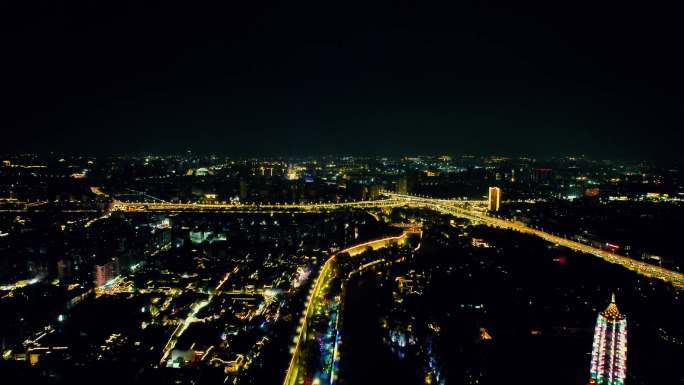 江苏南京城墙夜景航拍