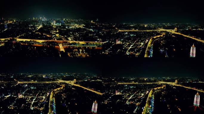 江苏南京城墙夜景航拍