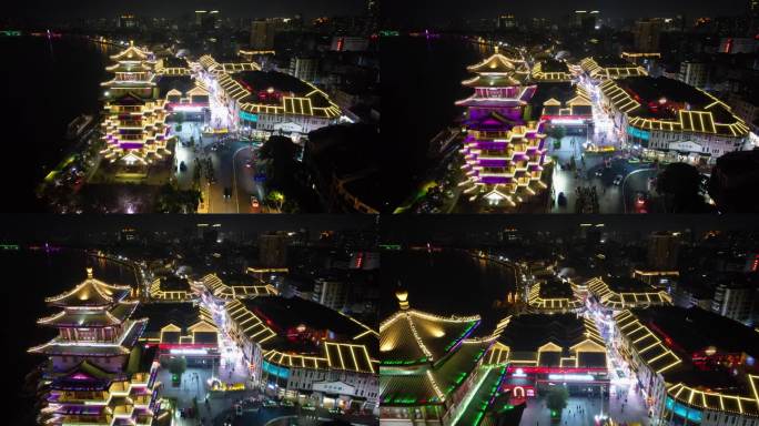 惠州城市夜景西湖风光合江楼古建航拍