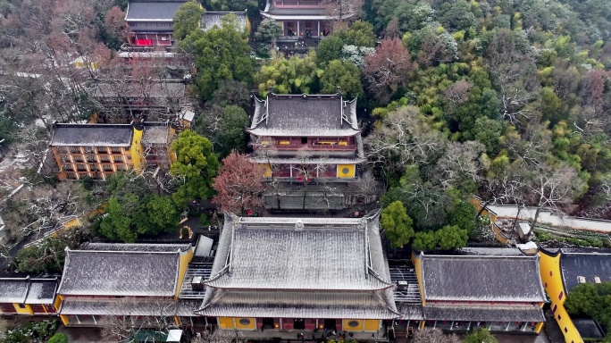 杭州灵隐寺雪景航拍