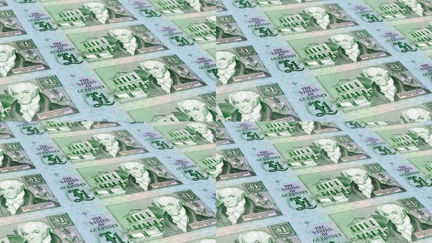 根西岛根西岛1镑钞票印钞厂，印一根西岛镑，印刷机印出根西岛镑，由货币印刷机印钞根西岛1镑钞票观察和储