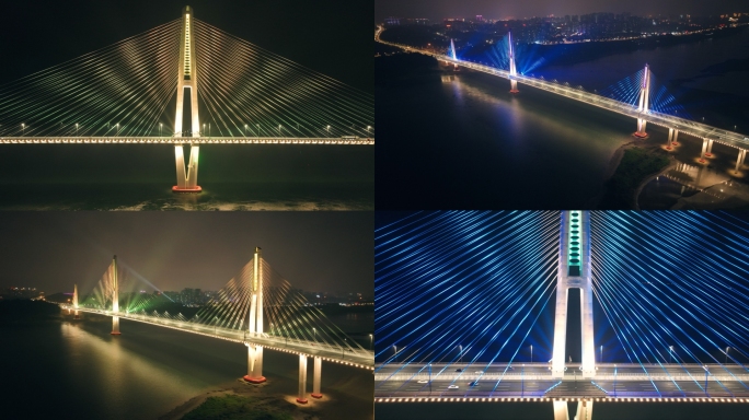 泸州航拍邻玉长江大桥长江六桥夜景灯光秀