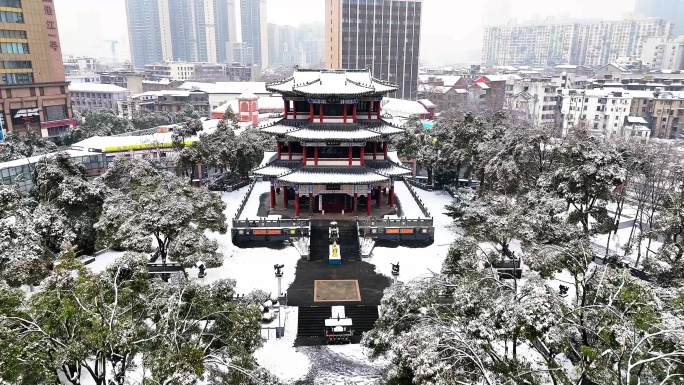 武汉龙王庙雪景航拍4K