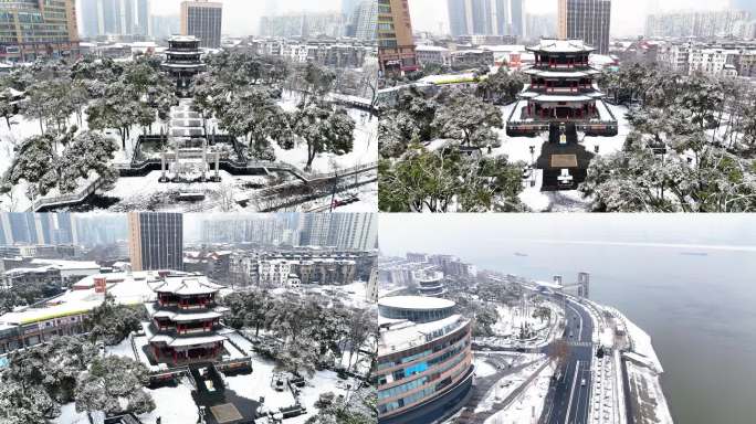 武汉龙王庙雪景航拍4K