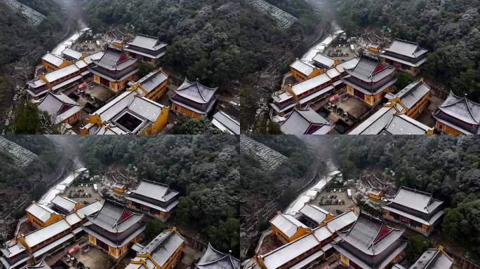 杭州中天竺法净禅寺雪景航拍