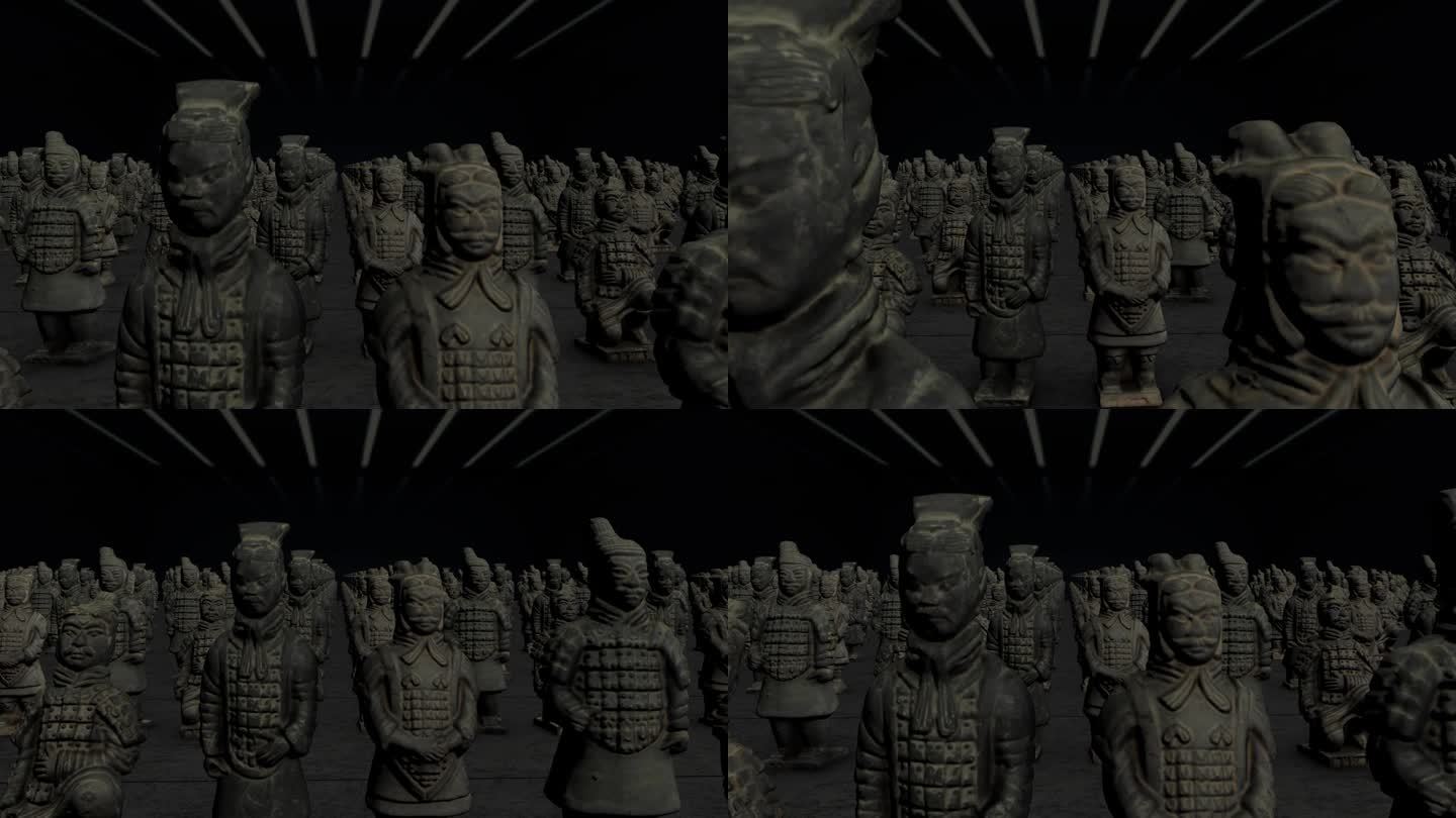 兵马俑在黑暗中连续3D动画