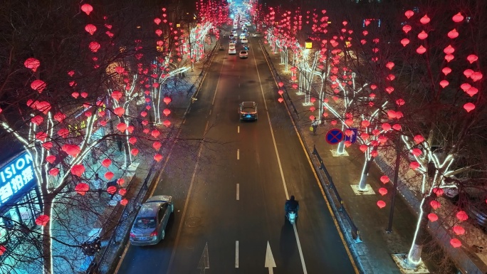 城市节日氛围春节夜景街道红灯笼