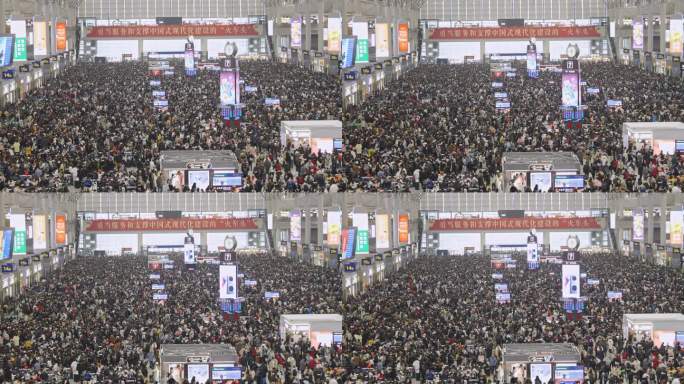 春运过年春节人流高铁站候车大厅虹桥火车站