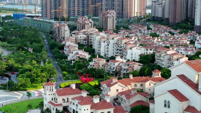 福建漳州港航拍厦门湾卡达凯斯房地产小镇