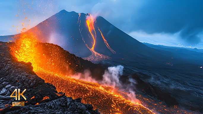 火山爆发熔岩四溅 威力强大壮观震撼磅礴