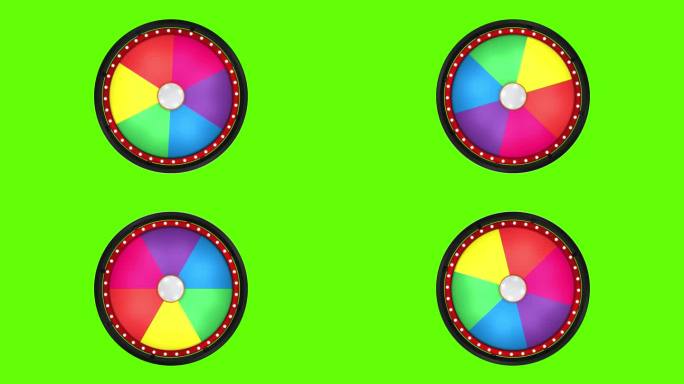 绿色屏幕背景上的幸运之轮。4k视频，吉祥旋转代表幸运之轮概念，立体立体。