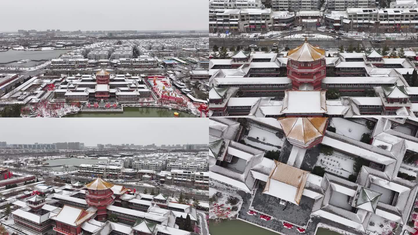 4k雪景古建筑航拍