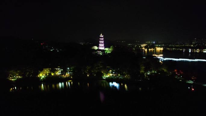 惠州城市夜景西湖风光泗洲塔合江楼古建航拍