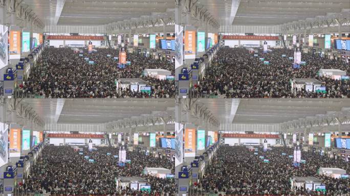 春运过年春节人流高铁站候车大厅虹桥火车站