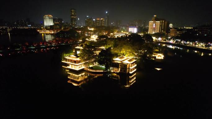 惠州城市夜景西湖风光合江楼古建航拍